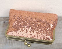 Rose gold sequin clutch, sequin eve ning clutch, copper sequin purse ...