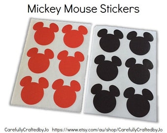 Set of 60,120,180 - Mickey Mouse Stickers - Red, Black - 2.5cm wide Sticker/ Envelope Seals