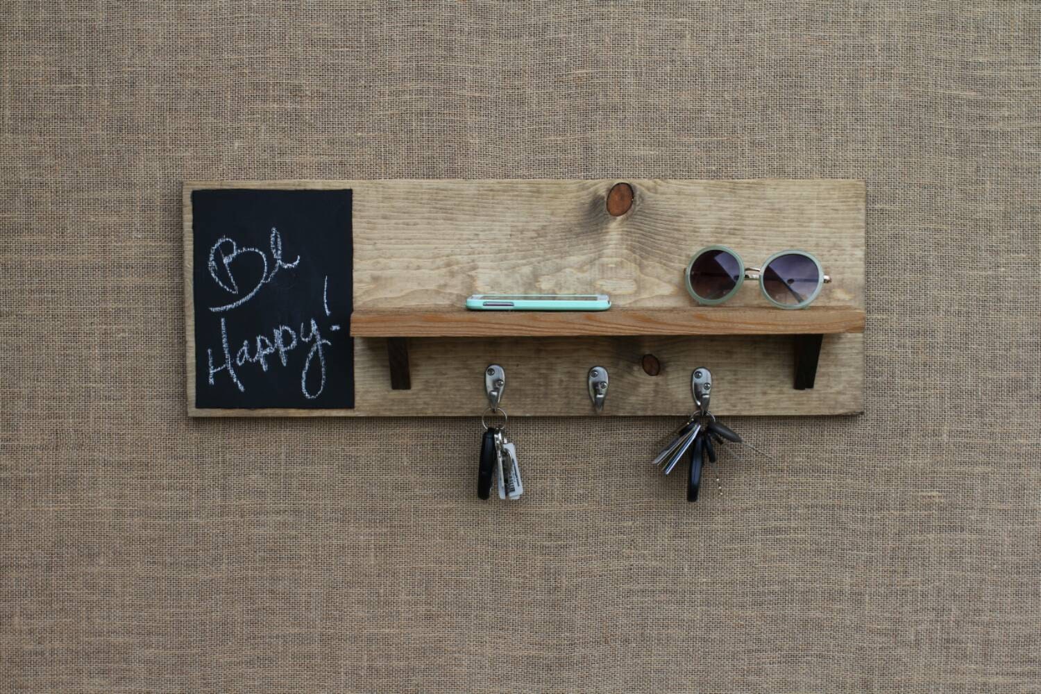 pallet wood entryway key holder with a mirror