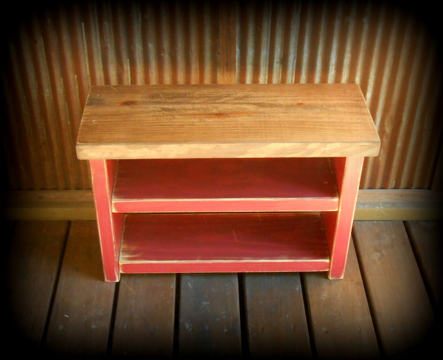 Kid's Shoe Rack Bench Antique Red Base