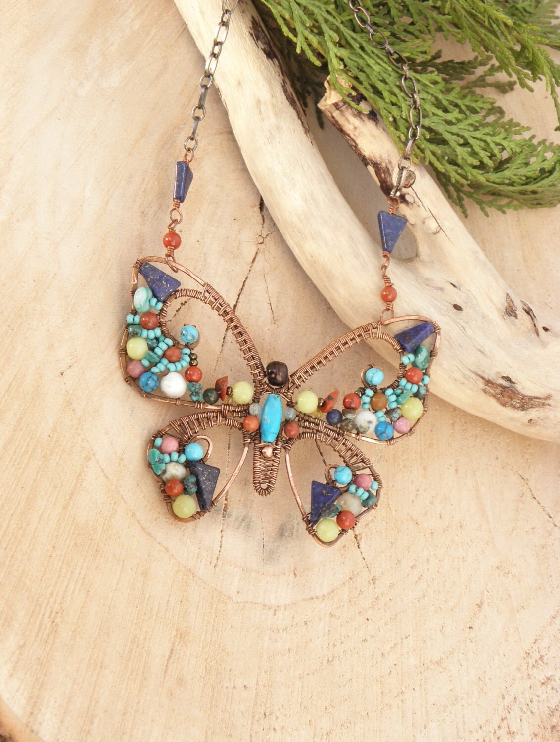 Turquoise Butterfly mosaic pendant butterfly jewelry by IrenAdler