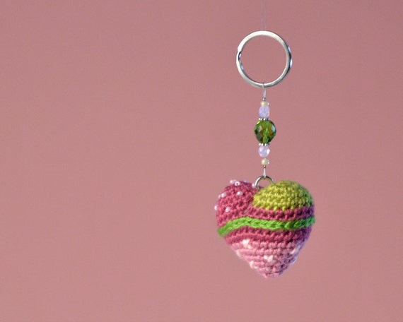 Handmade amigurumi heart key ring personal accessory