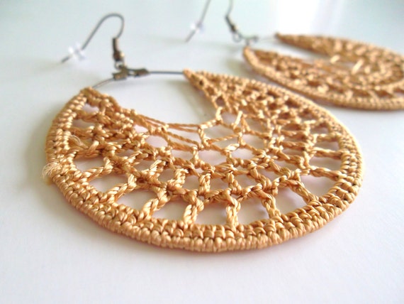 Large Gold Hoops, Crochet Earrings, Hippie Boho Earrings, Gold Tribal ...