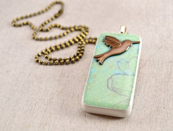 WiReD Boutique: Hummingbird Domino Pendant with Brass Ball Chain