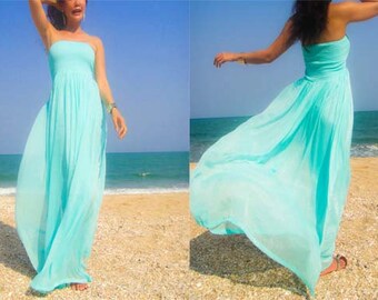 Bridesmaids green Blue turquoise chiffon long maxi dress All size