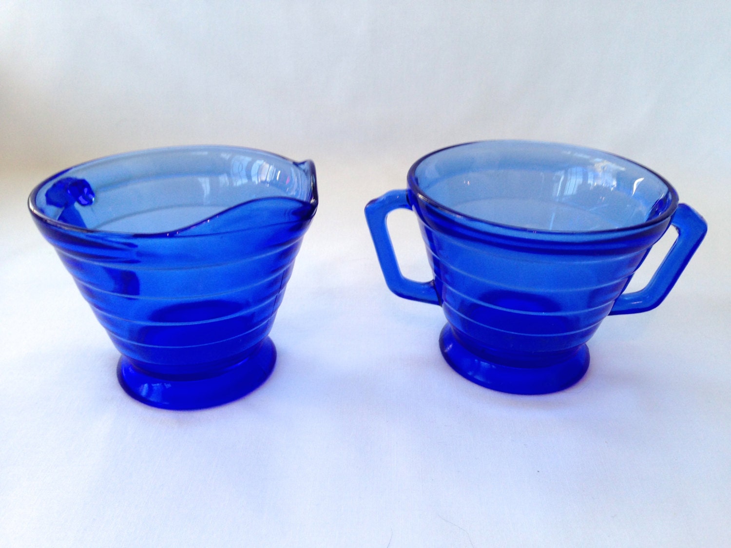 Hazel Atlas Moderntone Cobalt Blue Creamer And Sugar