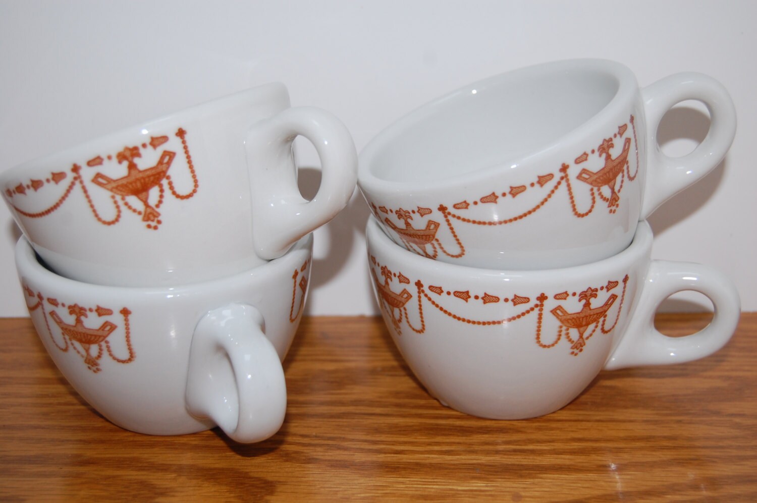 4 Vintage Coffee Mugs Cups Restaurant Style by BonnyCollections