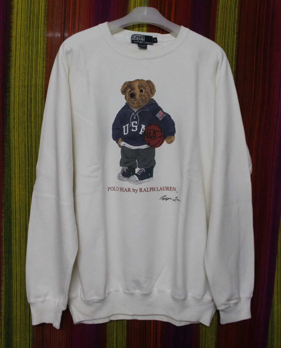 Vintage Ralph Lauren Polo Bear Baket USA Sweatshirt Stadium