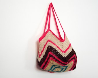 gipsy crochet tote for friend's birthday gift - summer cotton bag - light carry-on - multicolored beach sack - hanukkah gift idea for women