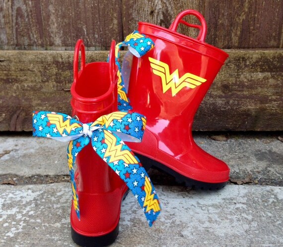 Special Edition Red Wonder Woman Toddler Rain Boots with Logo