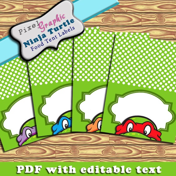 Ninja Turtle Printable Food Tent Label Cards Editable Text