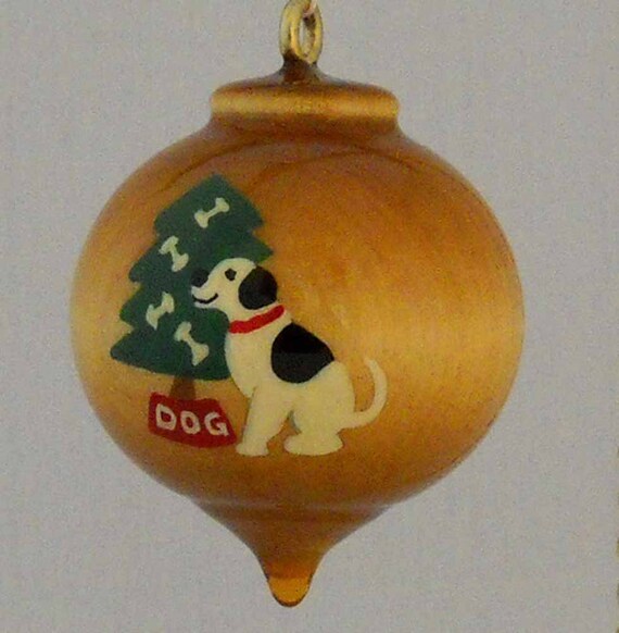 Wooden Christmas Ornament Black and White Dog with Tree