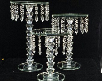 Crystal Beaded Glass Cake Stands Set of 3 cake, stand glass, cake stands, clear cake stands