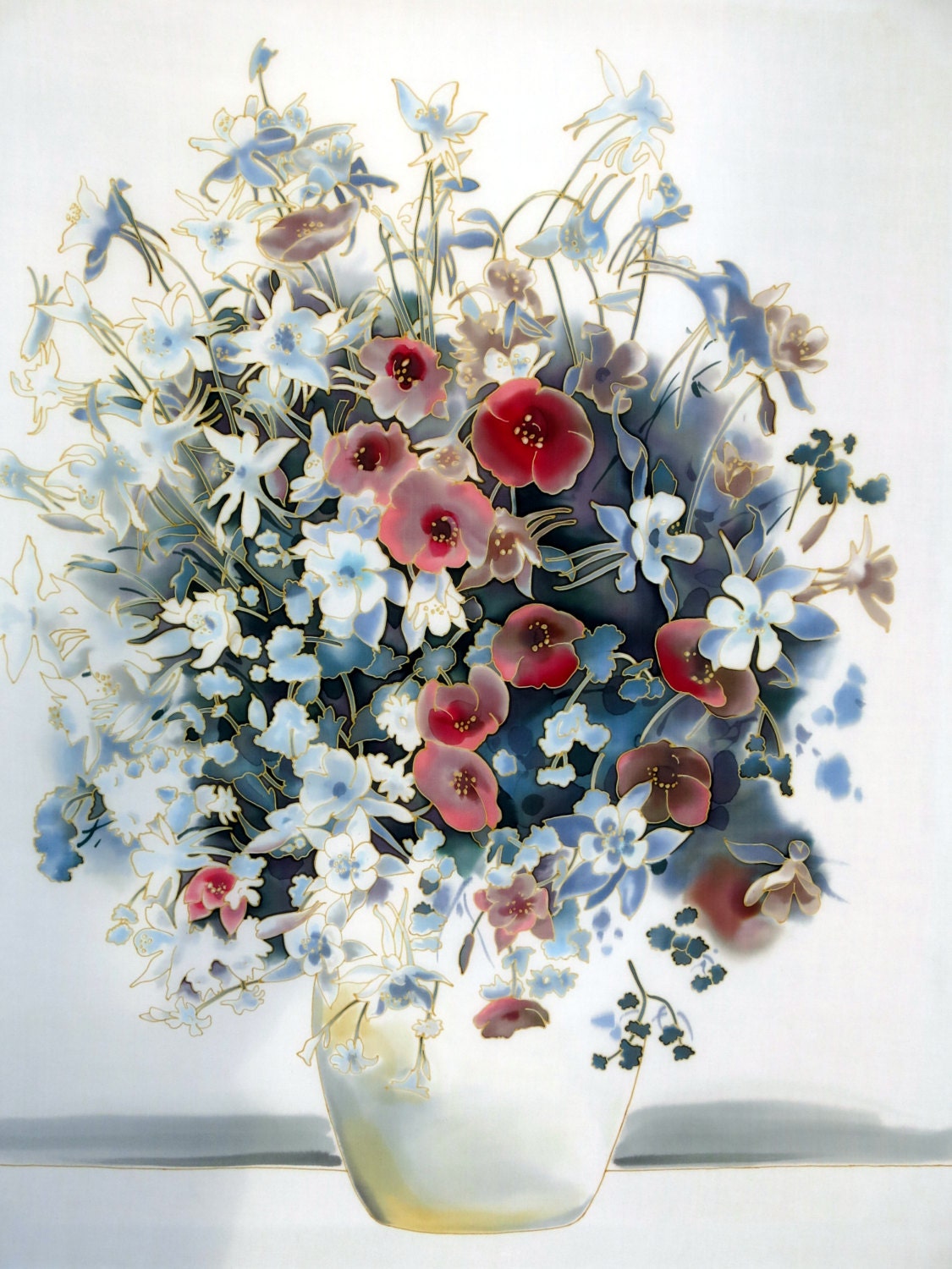 Silk Painting Bunch of flowers. Hand painted silk. by SilkMood