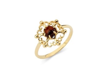 14K Yellow Gold Garnet Ring, Garnet Ring, Gold Ring, Garnet Jewelry, Gold Jewelry, Circle Garnet, Fancy Ring, Fancy Jewelry, Garnet, Ring