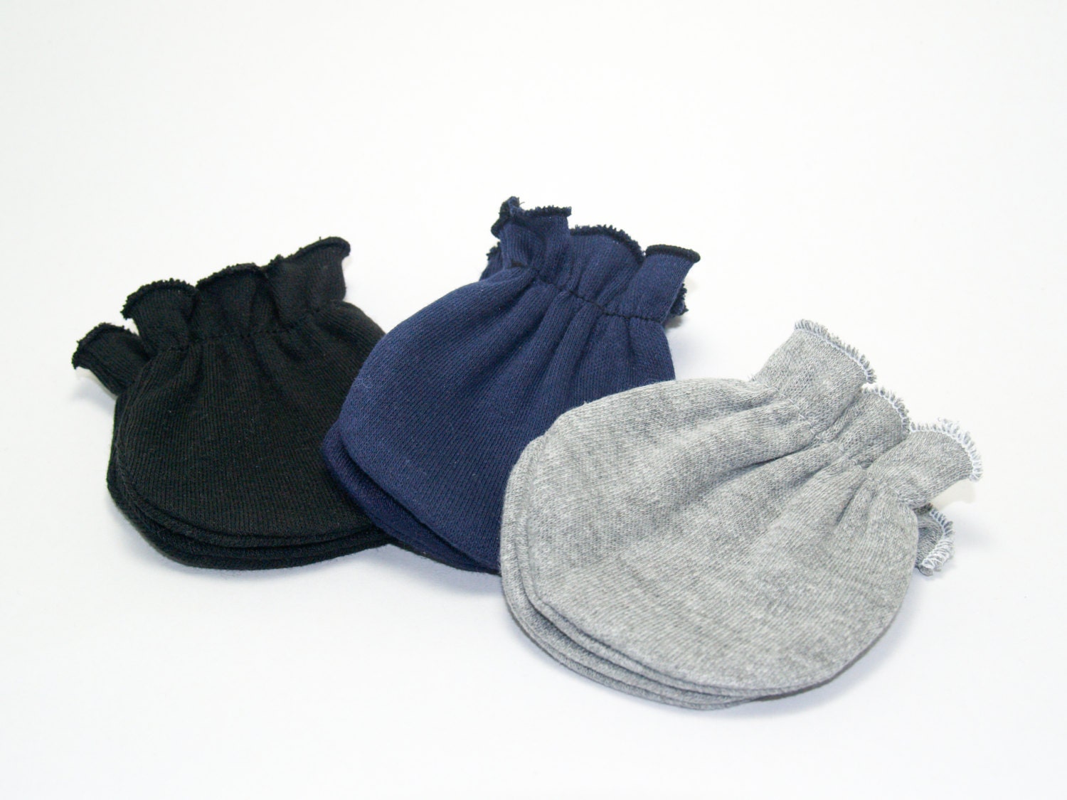 Black/Navy/Gray Newborn Scratch Mitten Set Newborn Mittens