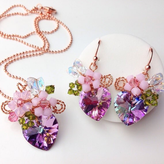 Lilac purple jewellery set/Delicate Jewelry/Purple by PastelGems