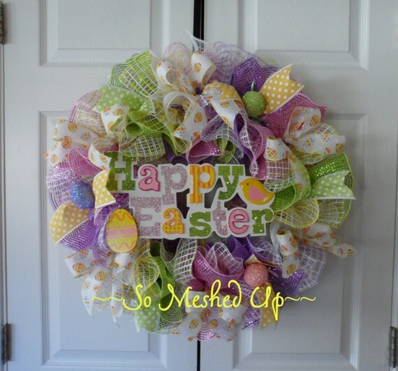 Pretty Pastel deco mesh Easter wreath