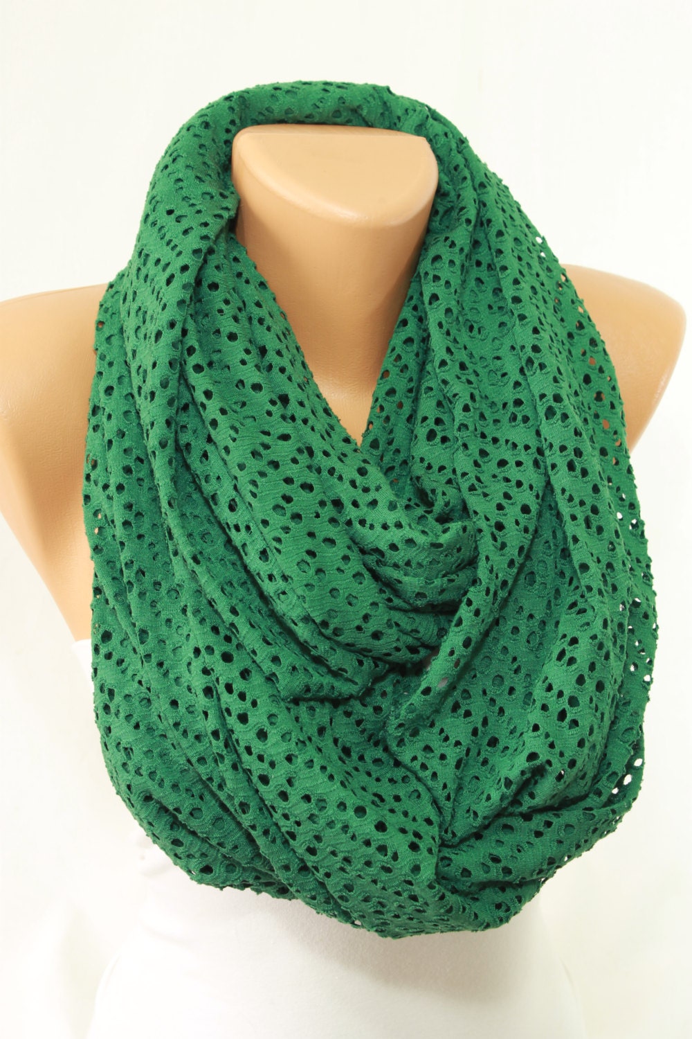 Green Infinity Scarf Stretchy Loop Scarf Women's by escherpe