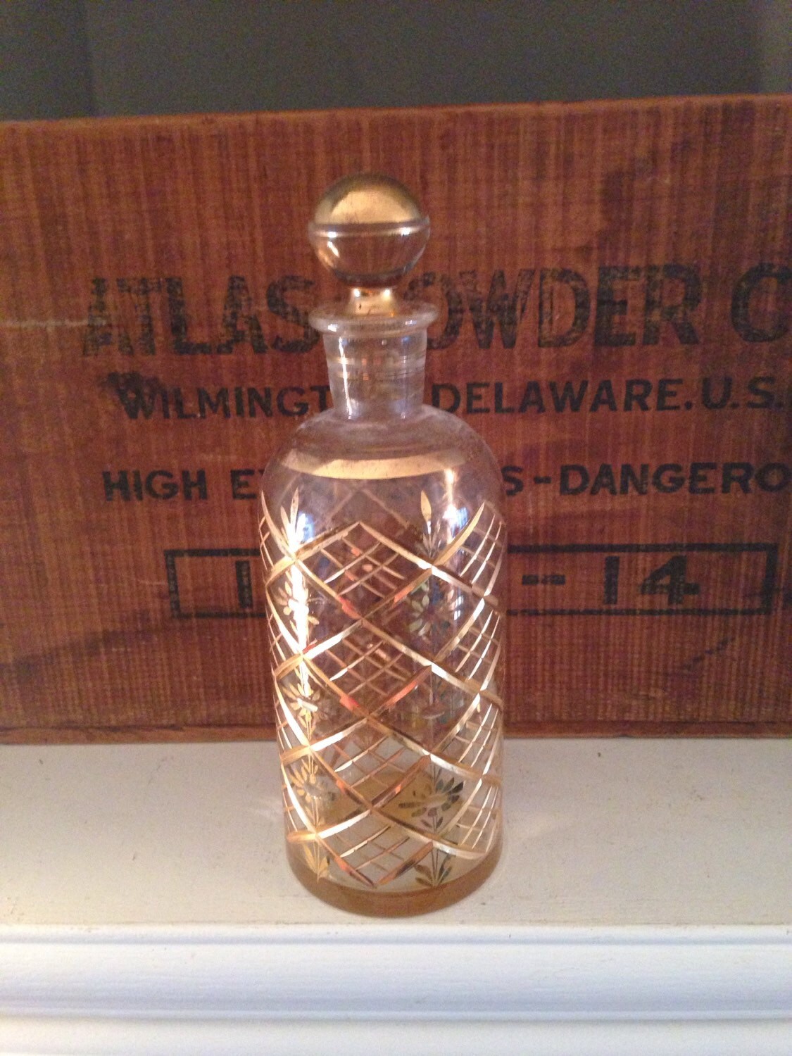 Vintage Gold Striped Decanter Glass Barware Glass Decanter With