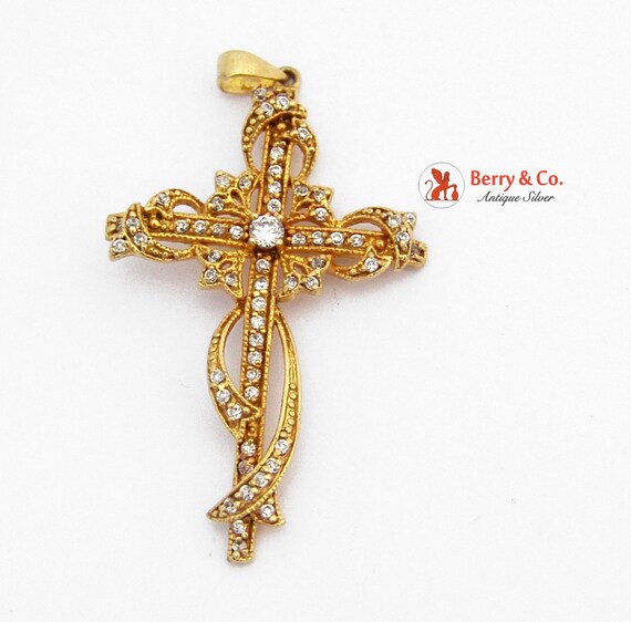 Ornate Cross Pendant Sterling Silver Gilt Dazzling by BerrysGems
