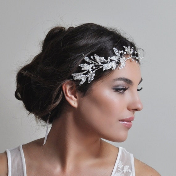 Laurel leaf bridal headband - Grecian style wedding hairpiece, Greek leaves bride crown, Grecian leaf halo