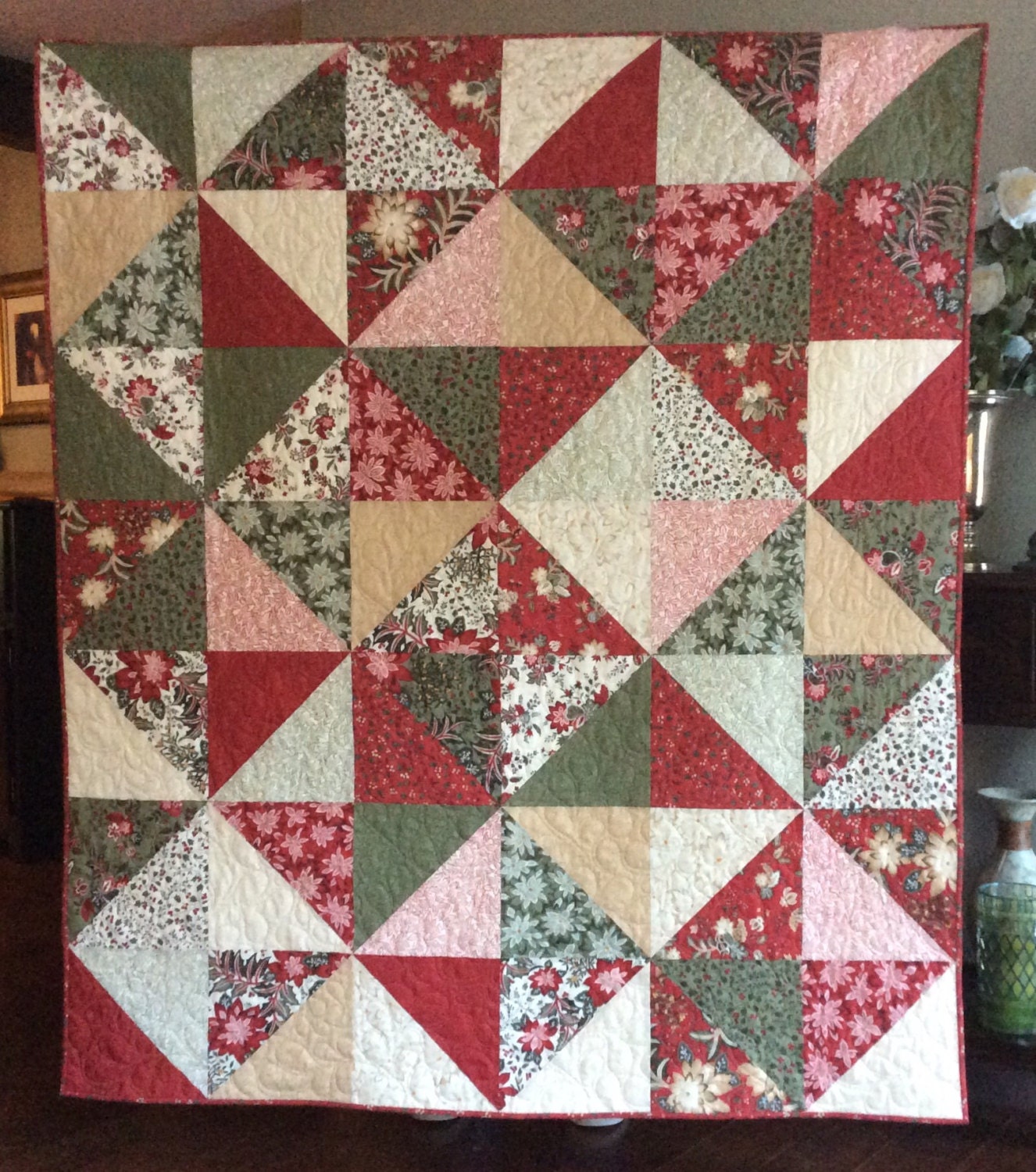 Christmas quilt Handmade Quilted throw Holiday sofa throw