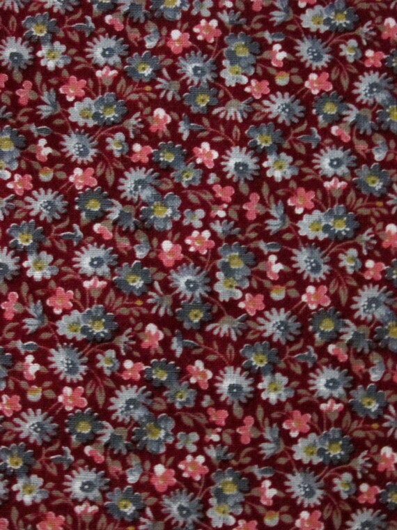 fabric 2 1/2 yards burgundy floral blue pink by FindersofKeepers