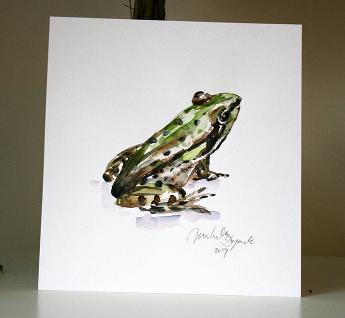 Original Frog watercolor Green Animal painting Young baby