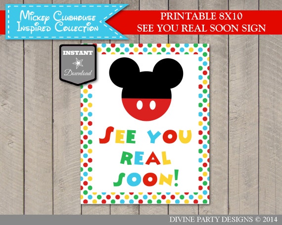 INSTANT DOWNLOAD Mouse Clubhouse 8x10 See You Real Soon Printable Party ...