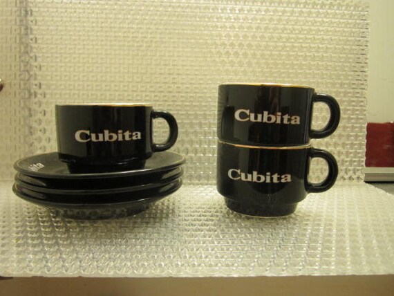 Vintage x vintage Cubita 3 cup espresso set hotel Cafe inn and saucer  3 cups
