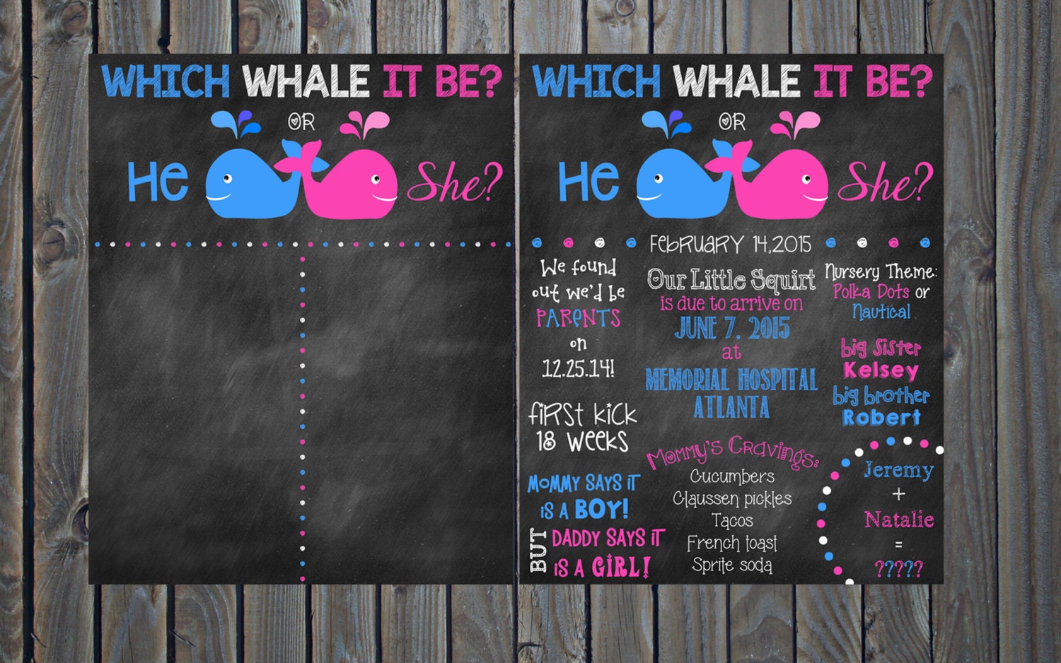 Gender Reveal Baby Shower Chalkboard Poster Whale Baby Shower