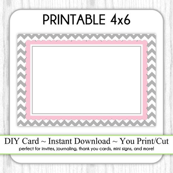 Printable 4x6 Card Gray and Pink Chevron 4x6 Blank Card