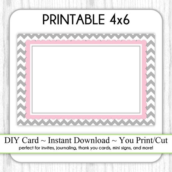 Printable 4x6 Card Gray And Pink Chevron 4x6 Blank Card