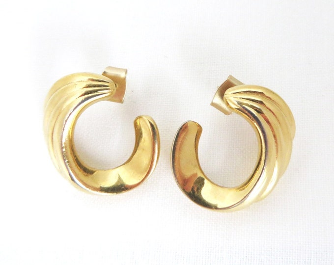 Pierced Earrings, Half Hoop Studs, Monet Gold Tone Earrings, Vintage Jewelry, Classic Monet Jewelry Gift for Her