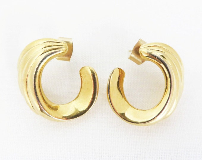 Pierced Earrings, Half Hoop Studs, Monet Gold Tone Earrings, Vintage Jewelry, Classic Monet Jewelry Gift for Her