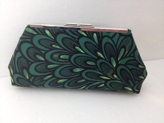 Rich Green Peacock Cotton Clutch Purse with NickelSilver Finish Frame ...