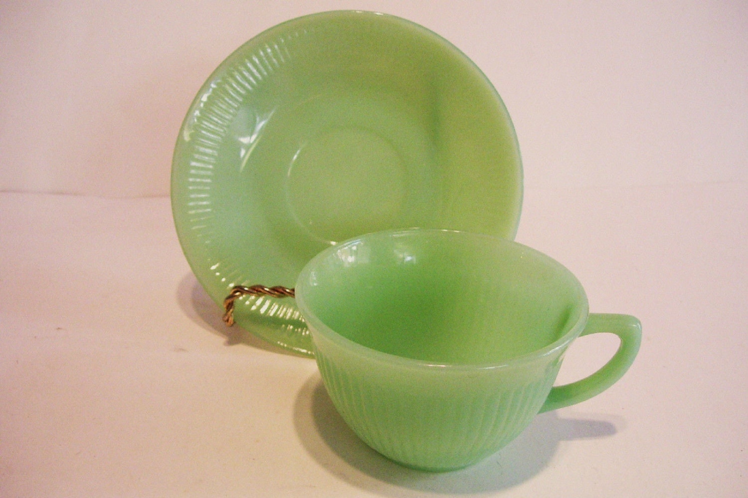 Fire King Jadeite Tea Cup and Saucer Vintage by okanaganvintage