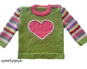 Baby sweater; jumper; jersey, hand knitted. Heart...