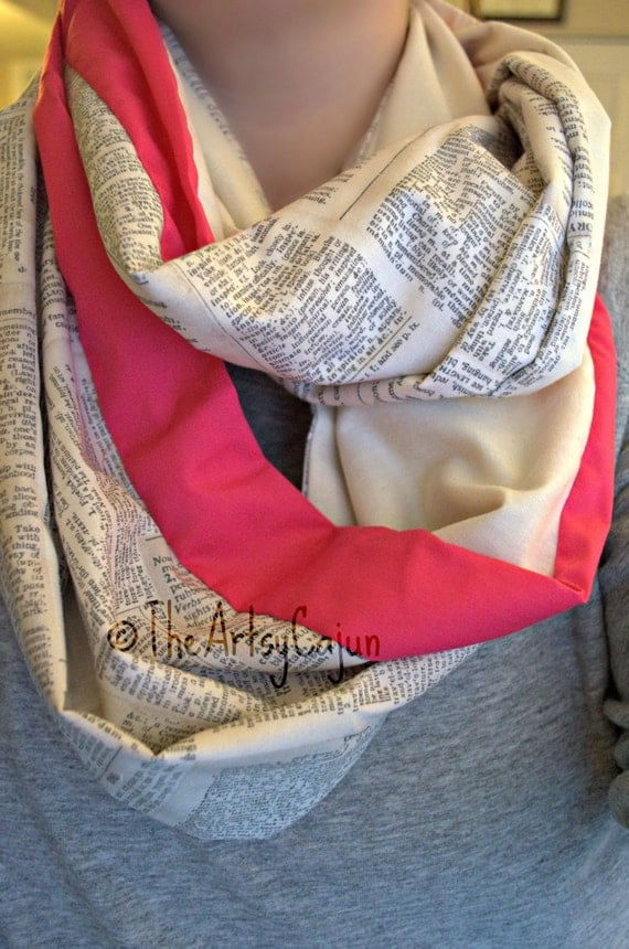 Dictionary Infinity Scarf with Pink Stripe! Only store to offer these!