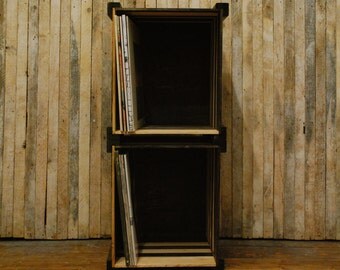 Stackable Record Crate or Vinyl Record Storage Crate, Espresso and Honey Stained Wood