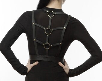 Leather Harness Belt with O-rings, Body Harness, Harness Belt, Fashion Harness, Bondage inspired