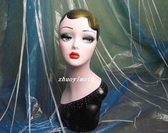 Fiberglass Vintage Female Hand-painted Mannequin Head For Jewelry And Hat Display