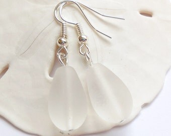 White Sea Glass Earrings,Sea Glass Jewelry,Seaglass Earrings,Seaglass Jewelry,Beach Glass Jewelry,Beach Glass Earrings,Beach.Free Shipping