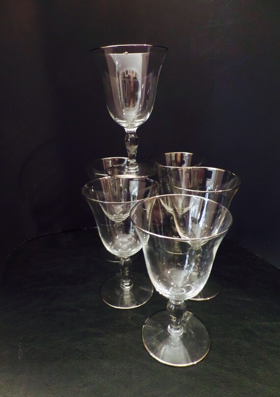 Vintage Crystal Wine Glasses Silver Trim Set of 6