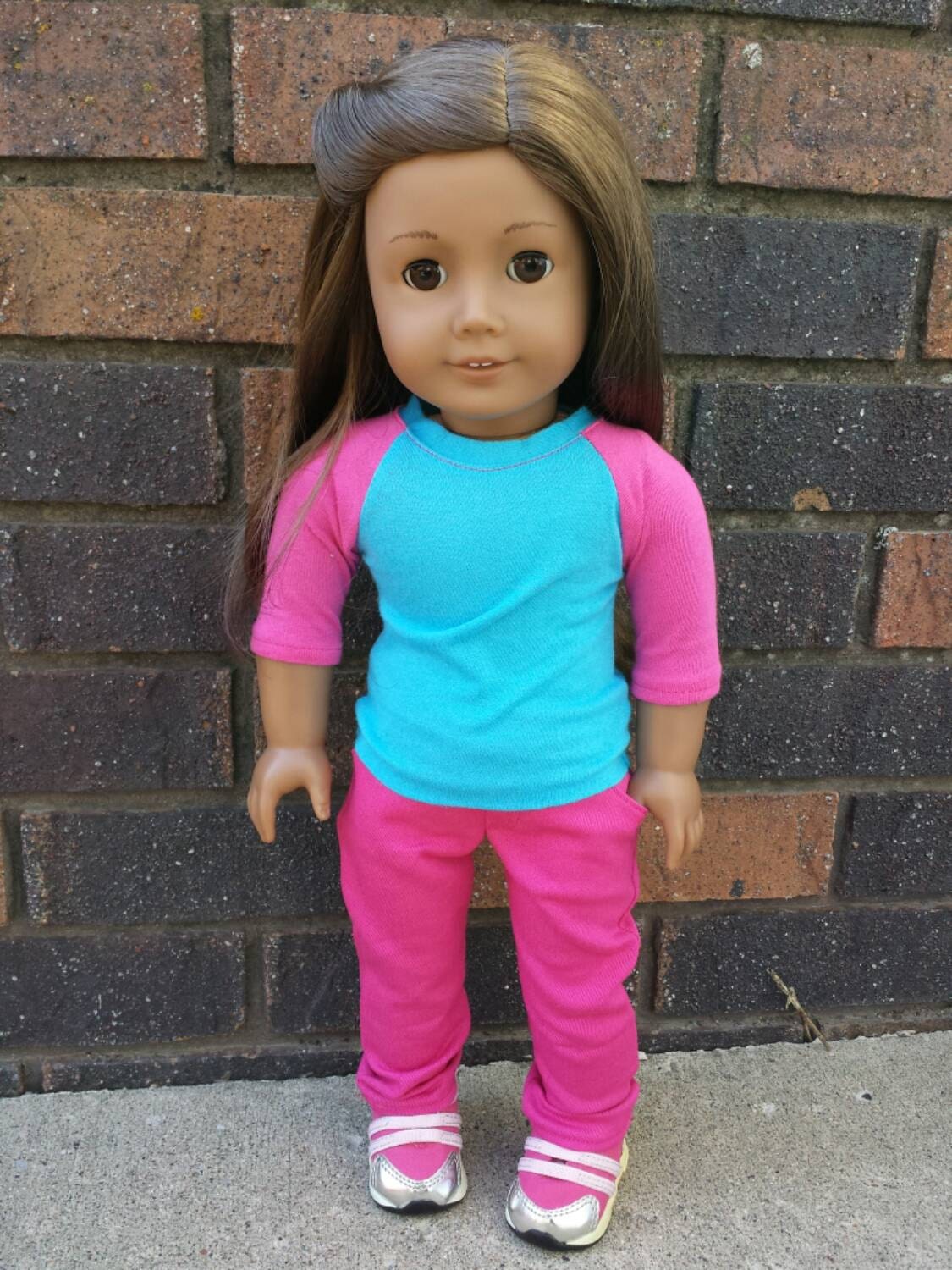 Pink stretch jeans for American Girl dolls by MadebyMoMoCouture