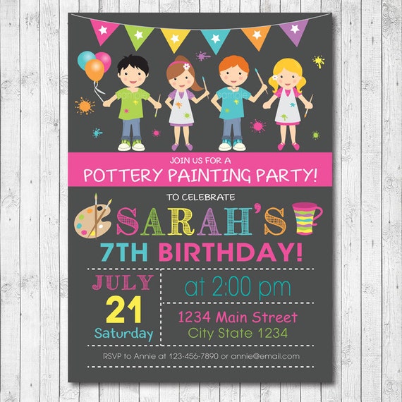 Painting Pottery Birthday Party Invitation Card by funkymushrooms