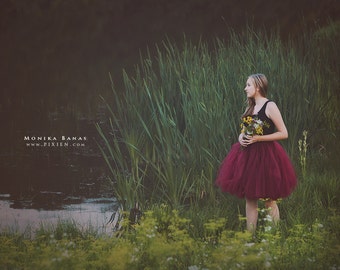 SHORT BURGUNDY TUTU skirt - Tea lenght Bordeaux tulle skirt - 8 layers sewn tutu - Custom - Adult tutu skirt - Girl tulle skirt- Flower girl