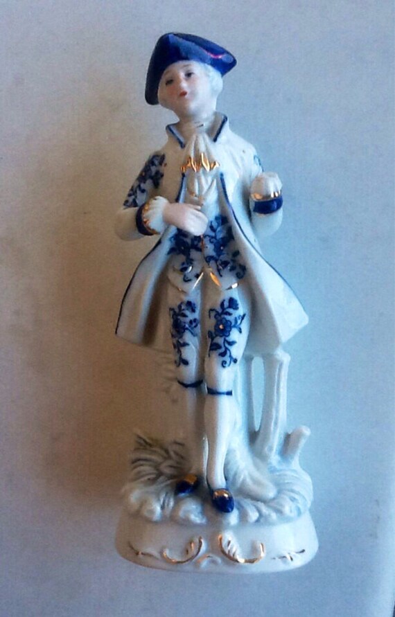 Vintage blue white porcelain victorian figurine