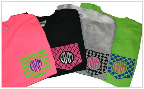 Items similar to Monogrammed Patterned Vinyl Pocket T-Shirt - Short ...